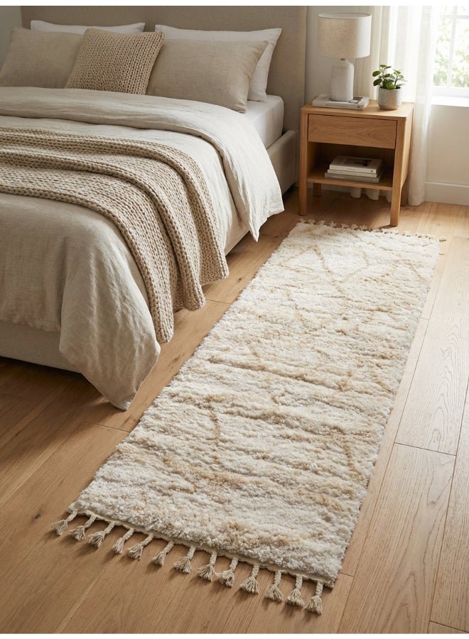 Noon East Carpet Shaggy Rugs with Soft Texture, Color - Cream, Size - 60x230 cm - 2x7.5 ft, Design - Revive Abstract, Ideal for Bedside runners, In front of TV units, Entry Hallway