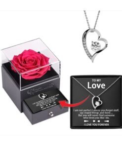 Red Rose Box with Heart Necklace gift set,Eternal Rose,Soap Flowers Jewelry Gift Box for Valentine's Day, Mother's Day, Wedding and Anniversary-TO MY LOVE