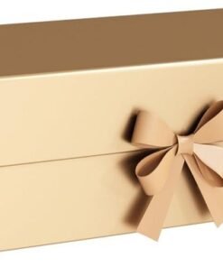 TecV Luxury Magnetic Gift Box, Gold Medium Gift Box with Ribbon, Folding Gift Box for Presents With Magnetic Lid, Suitable for Festival, Birthday, Anniversary, 26x19x8 cm