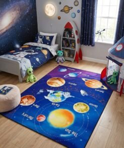 Noon East Kids Carpet Rug with Anti Slip Backing | Size - 120x160 cm - 4x5.2 ft |Solar System - Multi Color | Soft Play Mat for Nursery, Children's room, Bedroom