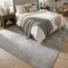Noon East Carpet Shaggy Rugs with Soft Texture, Color - Grey, Size - 200x290 cm - 6.5x9.5 ft, Design - Rocco Stripes , Ideal  for Living space , Master Bedroom, Dinning room & Large office space