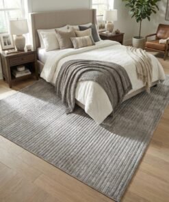 Noon East Carpet Shaggy Rugs with Soft Texture, Color - Grey, Size - 200x290 cm - 6.5x9.5 ft, Design - Rocco Stripes , Ideal  for Living space , Master Bedroom, Dinning room & Large office space