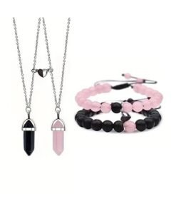 GIFT Magnetic Couples Bracelets and Necklace, His and Hers Matching Set, Forever Bracelets Crystal Necklace for Couples, Perfect Long Distance Relationship Gifts and Valentines Presents