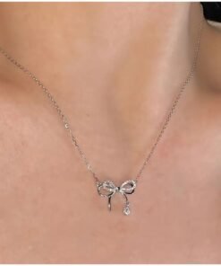 Home Clearance Sale 1pc Boho Chic Heart Bow Pendant Necklace, Synthetic Zirconia, Alloy with UV Plating, Versatile for Banquets, Festivals, and Everyday Wear, Valentine'S Day Gift - All Seasons Jewelry