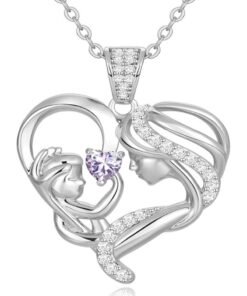Zifeel Mother and Child Love Heart Pendant Necklace, Mothers Day Gift,  925 Sterling Silver Birthstone Necklace for Women, Mothers Day Valentines, Anniversary, Birthday,  Jewelry Gifts for Mom, Women, Wife Grandma...