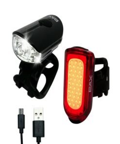 PAX Rechargeable USB Safety Bike Light Set, Bicycle Front Light and Rear, IPX4 Waterproof Standard, Multi Light Mode, Lightweight for Mountain or Road Bike
