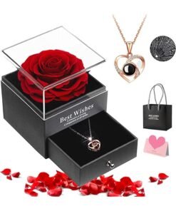RATSAW Preserved Flowers Gift Box Set Forever Red Rose with Necklace for Mom Daughter Girlfriend Wife on Anniversary Wedding Birthday