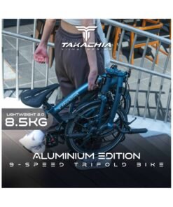 TAKACHIA Tiime Series Aluminum 16 Inch Lightweight Compact Trifold Folding Bike - Foldable Bicycle For Men & Ladies & Kids (Midnight Teal)
