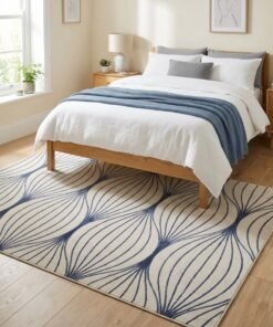 Noon East Carpet Rug Woven with Soft Texture |Polygon Rhythm Design  - Blue  | Size - 160x230 cm - 5x7.5 ft | For Medium Sized Family room, Bedroom with queen beds, 4-6 seater Dinning area, Entry hallways & Foyers