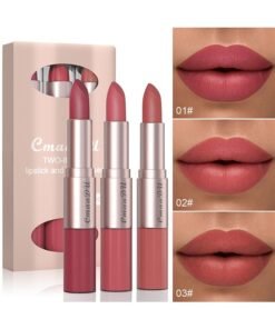 CmaaDu Two -In-One Lipstick And Lip Glosses 3PCS,Long-Lasting 3-Color Lipstick & Lip Gloss Set - Double Headed Design for Natural, Texture - Perfect Valentine's Day Gift for Women Valentine's Day Gifts - 01