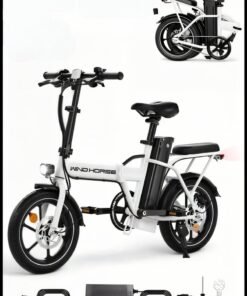 Windhorse Folding Electric Bike with 350W High Speed Motor, 36V 8AH Battery, 40 KM/H Speed, 35 KM Range, Dual Disk Brakes, Carbon Alloy Frame and 16 Inches Tires, Portable Electric Bike with Dual Seat