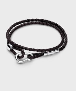 Pandora Moments Brown Braided Double Leather Brace