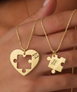 Ringfinity Matching Couple Necklace Set - Interlocking Heart Puzzle Pendants - Hypoallergenic 304L Stainless Steel Jewelry - Valentine’s Day Gift for Couples in Red Gift Box