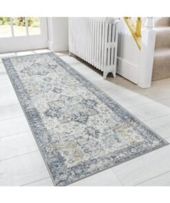 MileMelo Runner Rug Non Slip Vintage Hallway Runner Rugs, Low Pile Lightweight Machine Washable Mat for Hallway, Entryway, Bedroom, Kitchen and Corridor, Blue 50x160cm