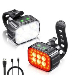 Bike Headlight Rechargeable Bicycle Lights Set Super Bright 8+12 Modes IP65 Waterproof Bike Lights for Night Riding Night Riding, Cycling Safety Front Light and LED Back Taillight