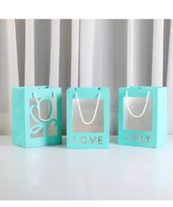 Valentine's Day Luxury Gift Paper Bag With Clear Transparent Window Only &Love &Heart 3 Designs Flowers Gift Bags 6 Pieces Tiffany Blue