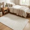 Noon East Carpet Shaggy Rugs with Soft Texture, Color - Beige, Size - 120x170 cm - 4x5.5 ft, Design - Rocco Stripes , Ideal  for Mid-Small sized Family room, Bedroom with twin or queen beds, Home office, Entry hallways, Foyers or Balcony