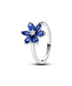 PANDORA Herbarium cluster sterling silver ring with princess blue crystal and clear cubic zirconia
