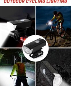 Healife Set of 2 Bike Lights, Bike Indicator Lights Front Headlight and Back Rear Taillight with USB Rechargeable, IPX6 Waterproof 3 Modes, MTB Off Road Lights Suitable for All Kinds of Bicycles (USB Cable Included)