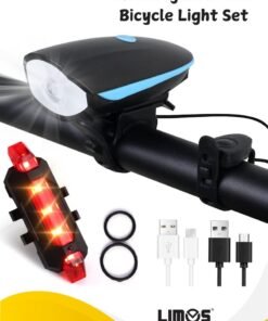 LIMOS Bike Lights, USB Rechargeable Bike Lights Set, Cycle Lights with 4 Modes, IP65 Waterproof Bicycle Lights, 1 Headlight and Taillight, Easy to Fit