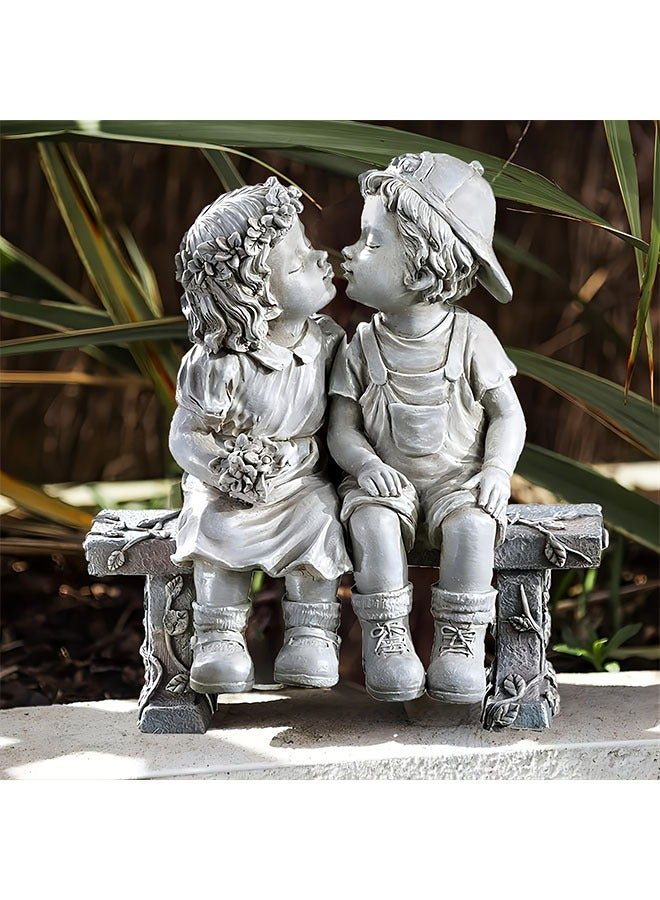HOMESTAR Valentine's Day Gift Resin Statue of a Boy and Girl on Bench | Romantic Garden & Home Decor Ornament, Versatile Indoor/Outdoor Use, No Power Needed, Charming