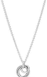Family Always Encircled Pendant Necklace - Great Gift for Women - Adjustable Necklace with Lobster Clasp - Sterling Silver & Cubic Zirconia - 23.6'