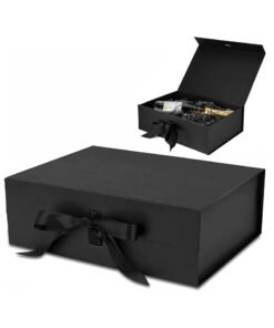 TecV Luxury Magnetic Gift Box, Black Large Gift Box with Ribbon,Folding Gift Boxes for Presents With Lid, Suitable for Festival, Birthday, Anniversary, etc