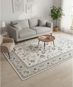 Noon East Carpet Rug with Anti- Slip backing | Imperial Medallion Design  - Cream | Size - 160x230 cm - 5x7.5 ft | For Medium Sized Family room, Bedroom with queen beds, 4-6 seater Dinning area, Entry hallways & Foyers