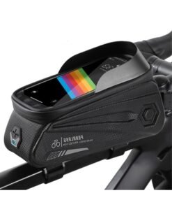 Bike Front Frame Bag Top Tube Bag for Phone, Bicycle Waterproof Pouch Cycling Handlebar Tube Bag Touch Screen Mobile Phone Mount Holder Basket Bike Accessories Storage up to 7" Screen (black)