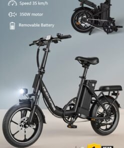 Wind Horse W2B Folding Electric Bike with 350W High Speed Motor, 36V 8AH Battery, 40 KM/H Speed, 35 KM Range, Dual Disk Brakes, Carbon Alloy Frame and 16 Inches Tires, Front Suspension Fort, Portable Electric Bike with Dual Seat