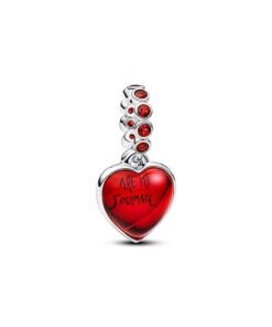 PANDORA Red Murano Glass Heart Double Dangle Charm