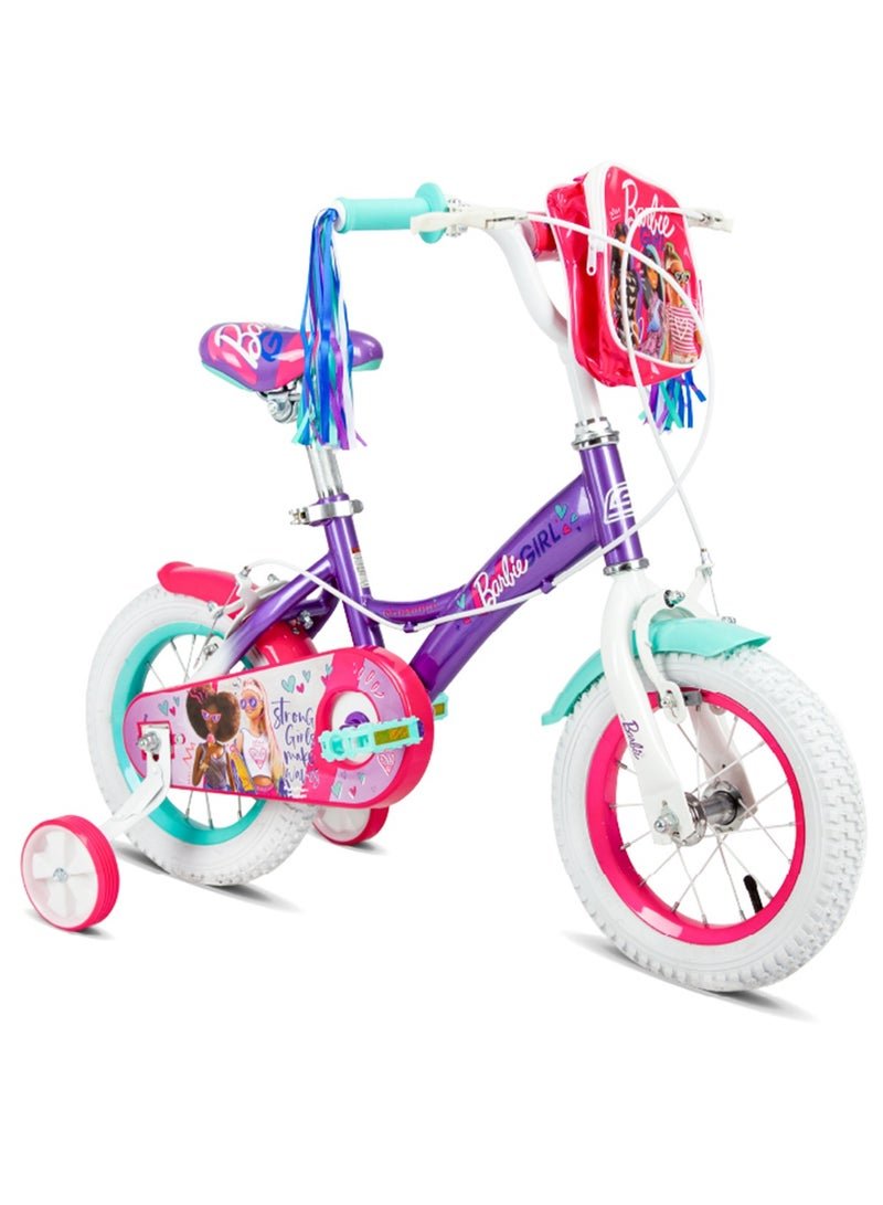 Spartan 12" Barbie Girl Kids Bicycle Official Barbie Design, Removable Training Wheels, Adjustable Saddle, Front Basket, Rear Mudguard Ideal for Ages 24 Pink (SP-3188)