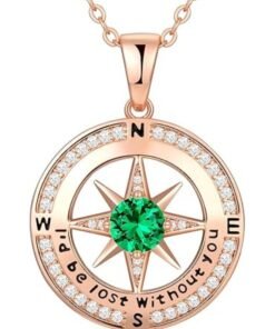 Zifeel Compass Necklace Gifts for Women wife - S925 Sterling Silver Birthstone Necklaces for Women - Anniversary Birthday Gifts for Her Wife Girlfriend - Valentines Day Mom Mother’s Day  Gifts