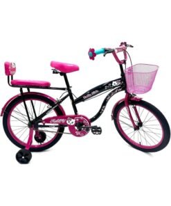RALLY BICYCLE 20-Inch Kids Bike For Girls | 20-Inch Wheel Size| With Training Wheels |Chain Cover | Basket And Rear Seat | Dark Pink & Black