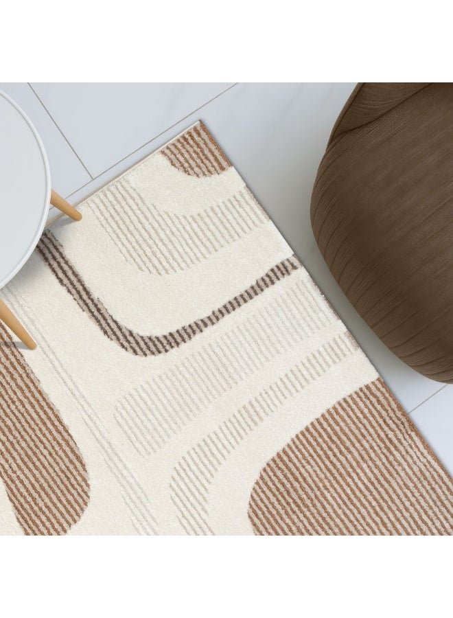 DANUBE HOME La Perle Modern Abstracts Rug |Washable Modern Rugs Style | Polypropylene+Polyester Area Rug Floor Covering | Indoor Carpet For Living Room Dining Bedroom 240X340cm-White Rust-231200400521