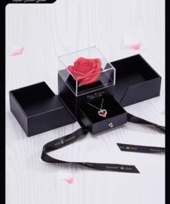 AuliceVerse Perfect Valentine‘s Gift – ”Eternal Love“ Red Rose & Heart Necklace Set | Copper with Red Zircon & Preserved Flower in Dual-Opening Box