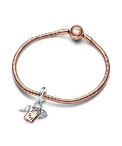 PANDORA Two-tone Key, Padlock & Heart Triple Dangle Charm