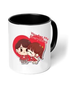 PRINTSHOP4ME Happy Valentine Day with a Black Two-Tone Coffee Mug - Perfect for Couples - Gift for Your Loved One - Gifts for Him Husband - Dad - Boyfriend on Valentines Day