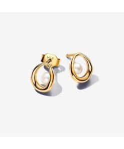 PANDORA 14K Gold-Plated Stud Earrings With White Treated F