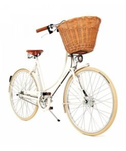 Pashley Britannia 5 Unisex Classic Bicycle, 17.5" Frame, Old English White — Handmade in England, Reynolds 531 Steel Frame, Sturmey‑Archer 5‑Speed Internal Hub, Brooks B67 Saddle, Schwalbe Marathon Racer Tyres, Polished Alloy Rims, Wicker Front Basket, Full Chainguard & Mudguards, Dynamo Front Light, LED Rear Light, Kickstand