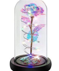 MONOGUE Galaxy Rose Flower Gift Colorful Artificial Rose Flower Gifts Forever in Glass Dome