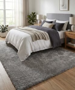 Noon East Carpet Shaggy Rugs with Soft Texture, Color - Dark Grey, Size - 160x230 cm - 5x7.5 ft, Design - Velvo Satin, Ideal  for Medium Sized Family room, Bedroom with queen beds, 4-6 seater Dinning area, Entry hallways & Foyers