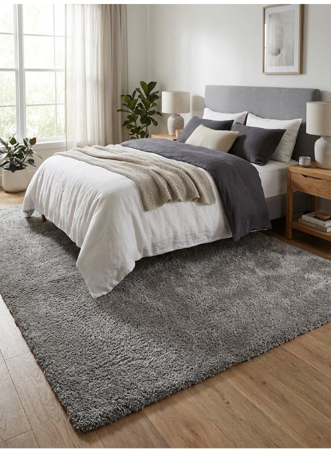 Noon East Carpet Shaggy Rugs with Soft Texture, Color - Dark Grey, Size - 160x230 cm - 5x7.5 ft, Design - Velvo Satin, Ideal for Medium Sized Family room, Bedroom with queen beds, 4-6 seater Dinning area, Entry hallways & Foyers