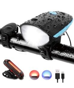 Bike Light Front and Back, USB Bicycle Light with Loud Horn, 3 Lighting Modes Waterproof Cycling Light Bike tail light