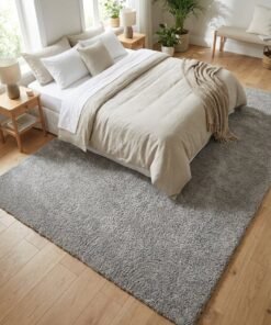Noon East Carpet Shaggy Rugs with Soft Texture, Color - Grey, Size - 160x230 cm - 5x7.5 ft, Design - Velvo Satin, Ideal  for Medium Sized Family room, Bedroom with queen beds, 4-6 seater Dinning area, Entry hallways & Foyers