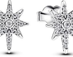 Women's North Star Sterling Silver Stud Earrings With Clear Cubic Zirconia