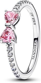 Ladies Silver Ring Sparkling Pink Bow 193510C01