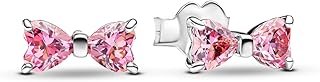 Women's Bow Sterling Silver Stud Earrings With Fancy Pink Cubic Zirconia