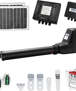 TOPENS AT12131S Solar Single Swing Gate Opener Heavy Duty Automatic Gate Motor for Single Swing Gates Up to 18ft, Electric Driveway Gate Operator AC Powered with Solar Panel Remote Control Kit