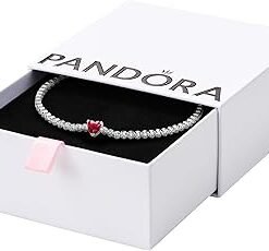 Timeless Sterling Silver Heart Tennis Bracelet with Red Crystal and Clear Cubic Zirconia